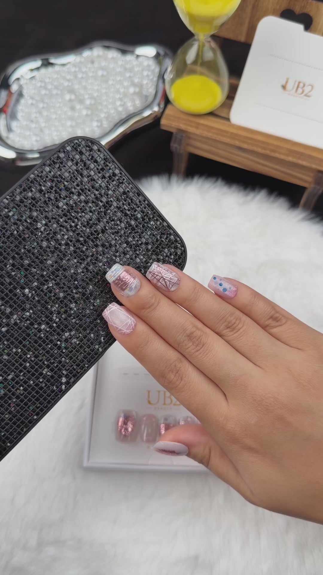 Load video: Step-by-step application of Pastel Sketch pastel abstract line art square press-on nails
